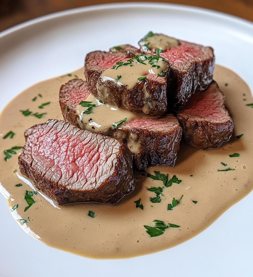 Tender beef fillet in a cognac cream sauce