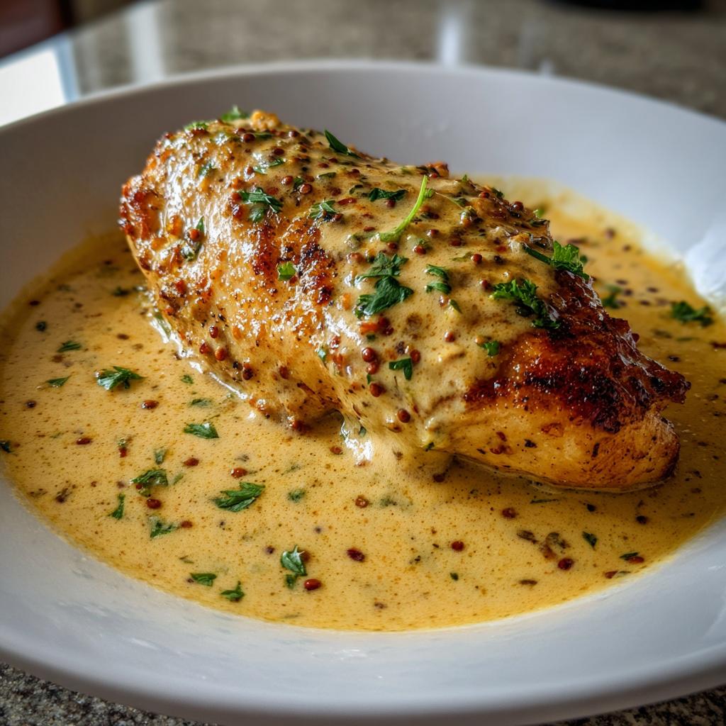 Tender chicken in a creamy mustard sauce