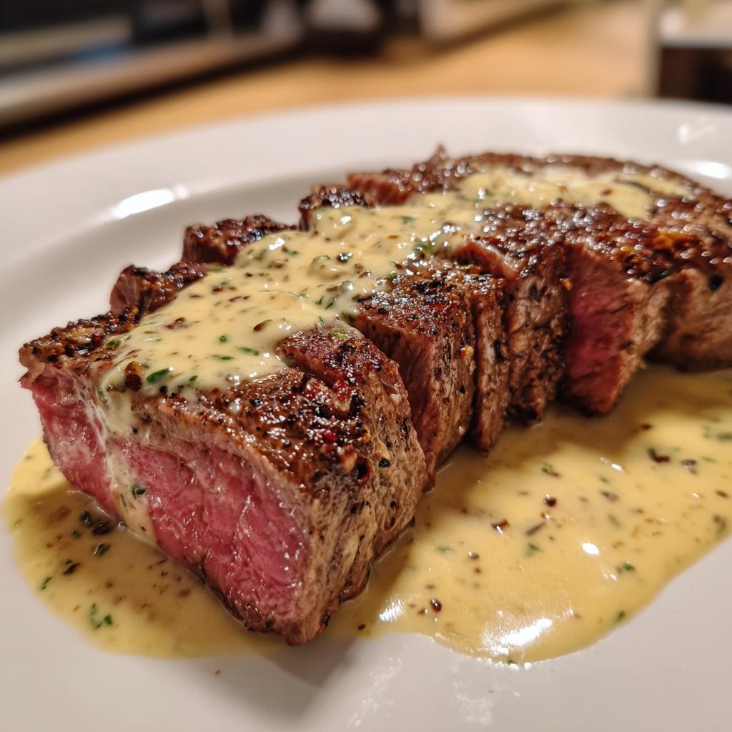 Tender steak with a delicious creamy sauce.