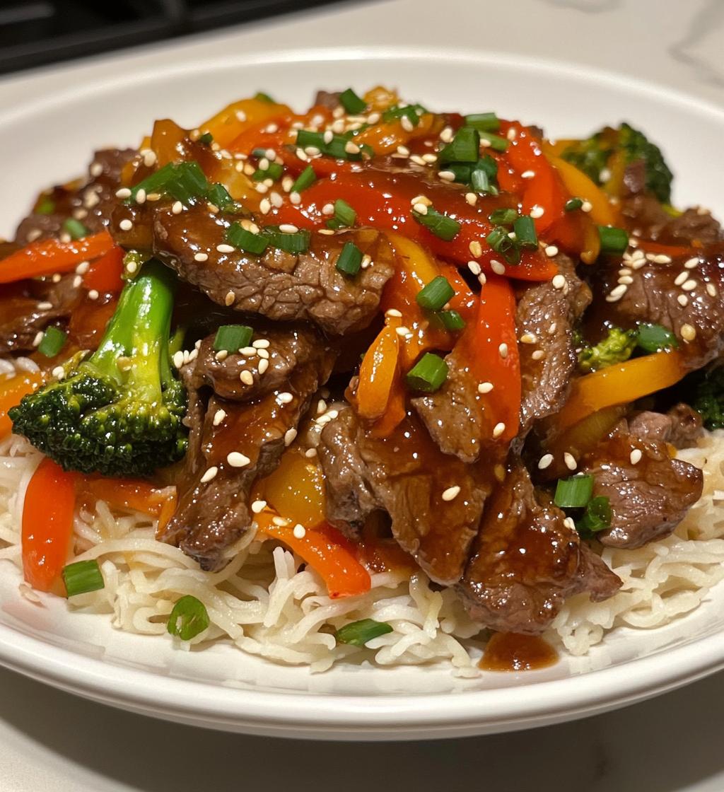 Teriyaki Beef Stir-Fry with Vegetables and Rice Noodles
