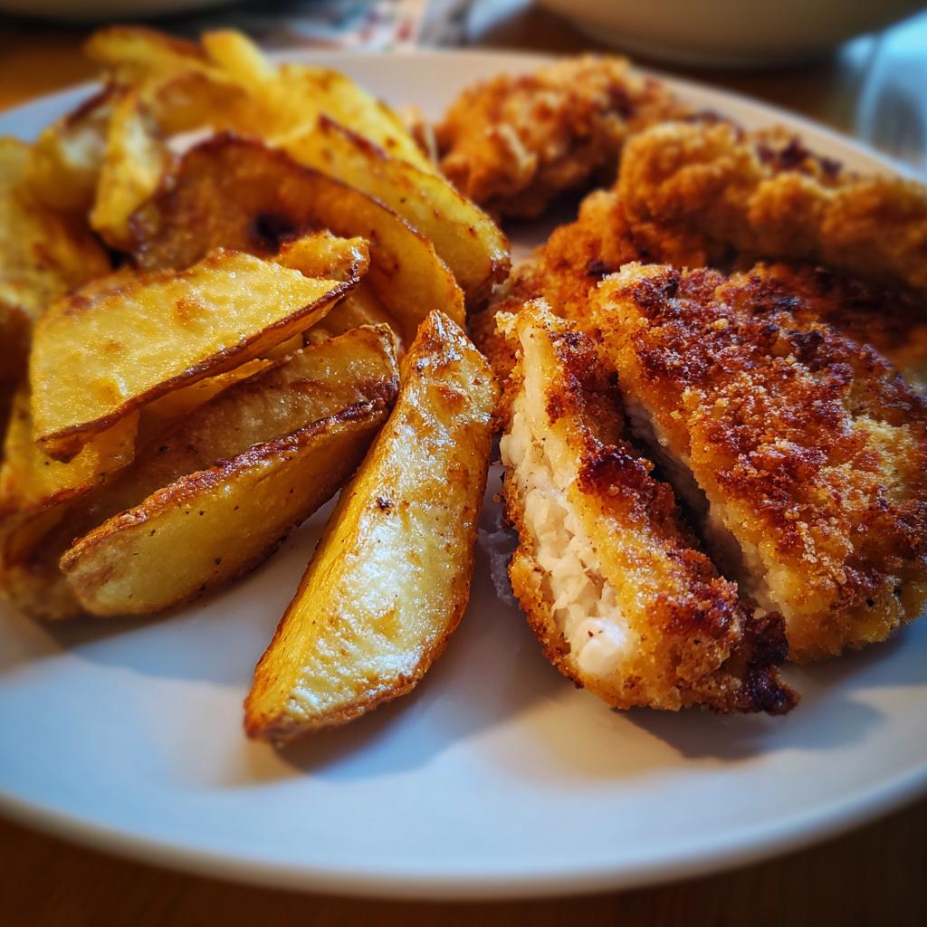 The tradition of raising chicken fingers was served with fried potatoes.