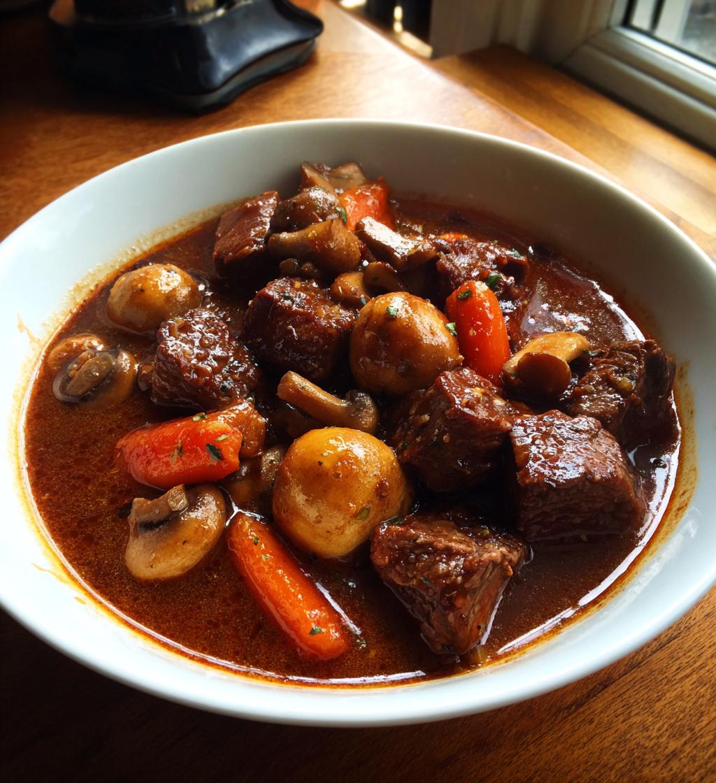 Traditional French beef stew with mushrooms - detail 1