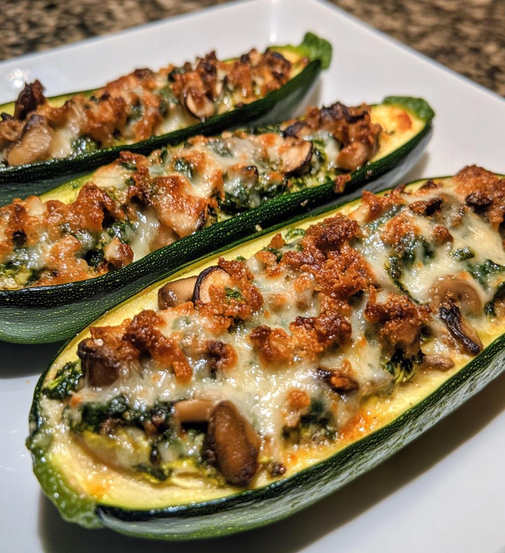 Zucchini Boats Stuffed with Spinach Mushroom Ricotta - detail 1