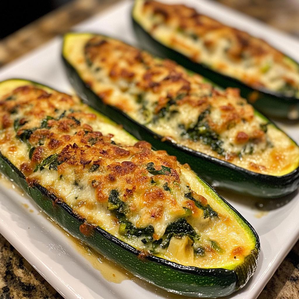 Zucchini Boats Stuffed with Spinach Mushroom Ricotta
