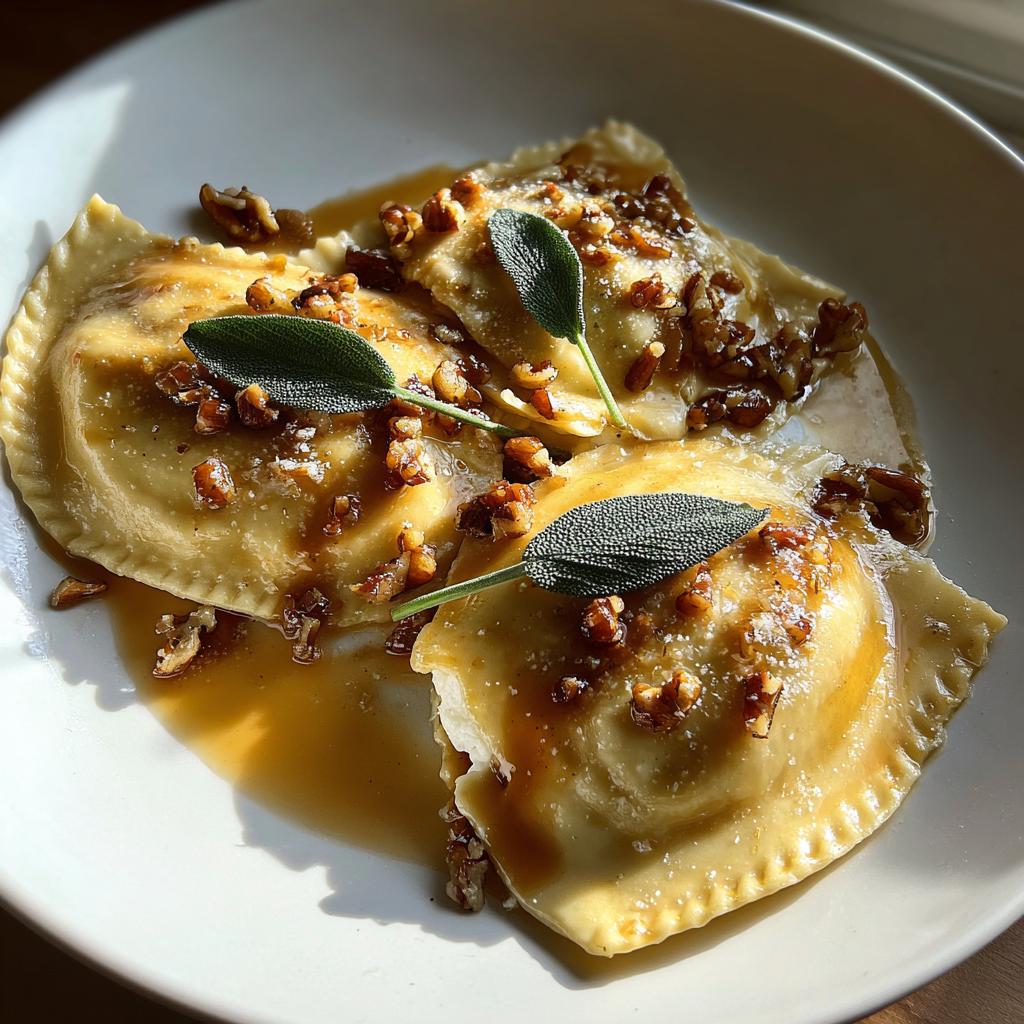 homemade butternut squash ravioli brown butter pecan sauce