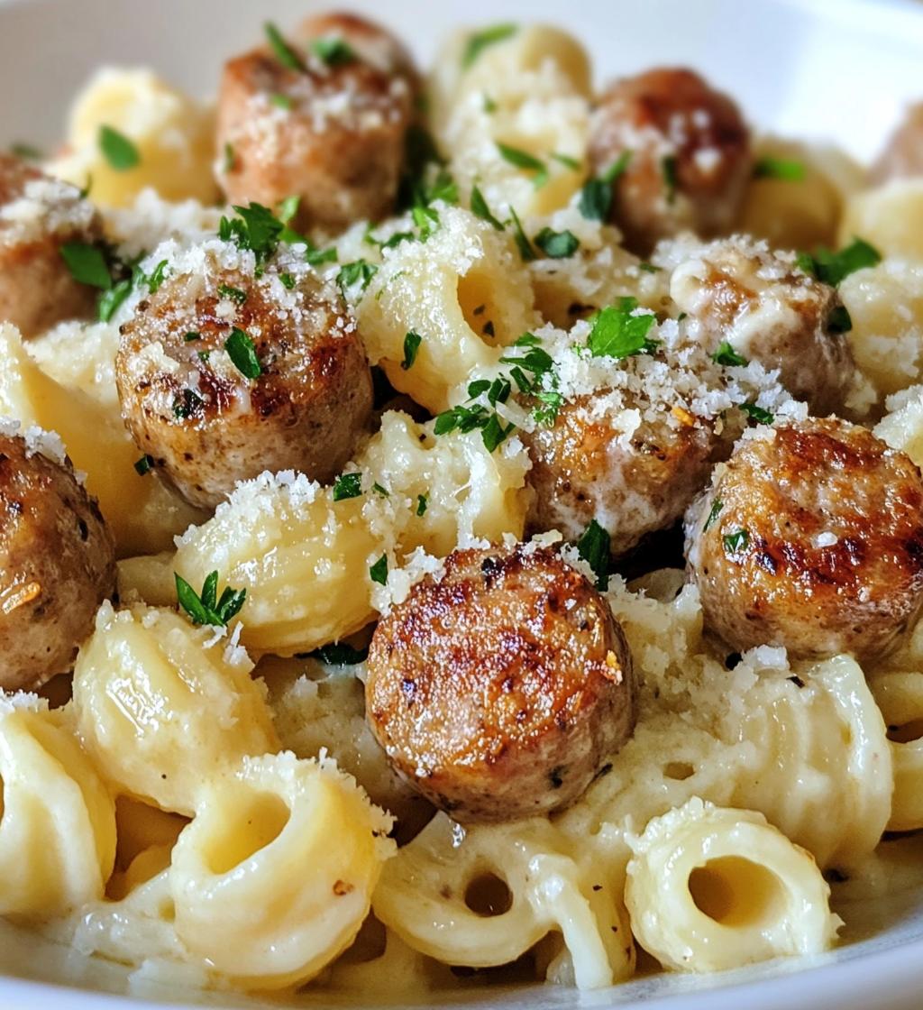 30-Minute Garlic Butter Sausage Bites with Creamy Parmesan Pasta
