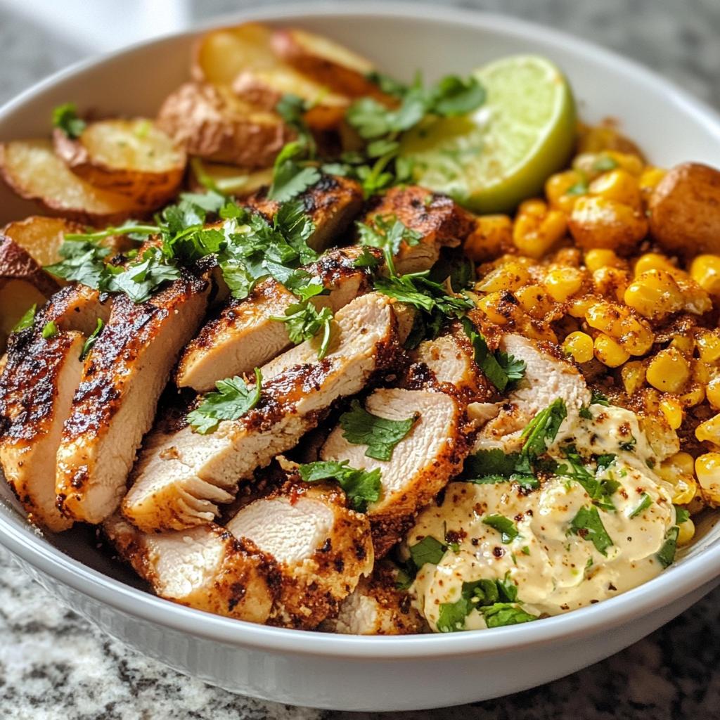 30-Minute Street Corn Chicken Bowl with Crispy Potato Slices
