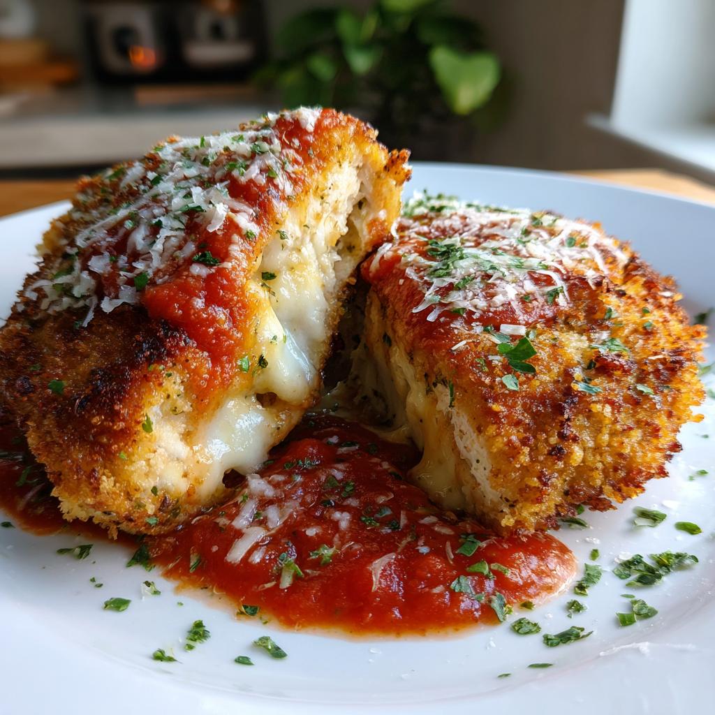 Air Fryer Mozzarella-Stuffed Chicken Parmesan in 30 Minutes