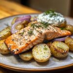 Air fryer salmon with warm potato salad