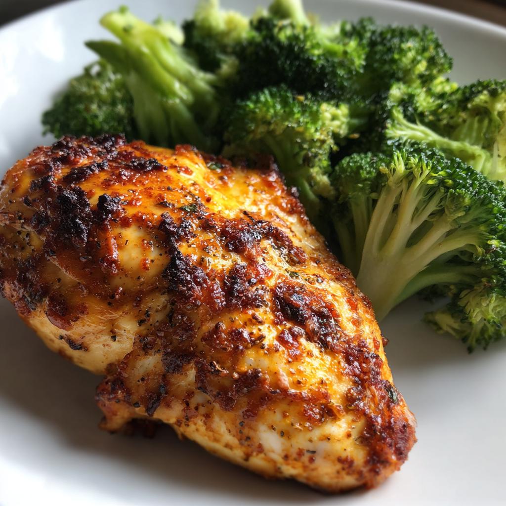 Airfryer Chicken Breast with Broccoli a simple and healthy dish featuring golden-brown