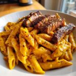 Cajun Steak Penne with Ranch Honey Cheese Sauce