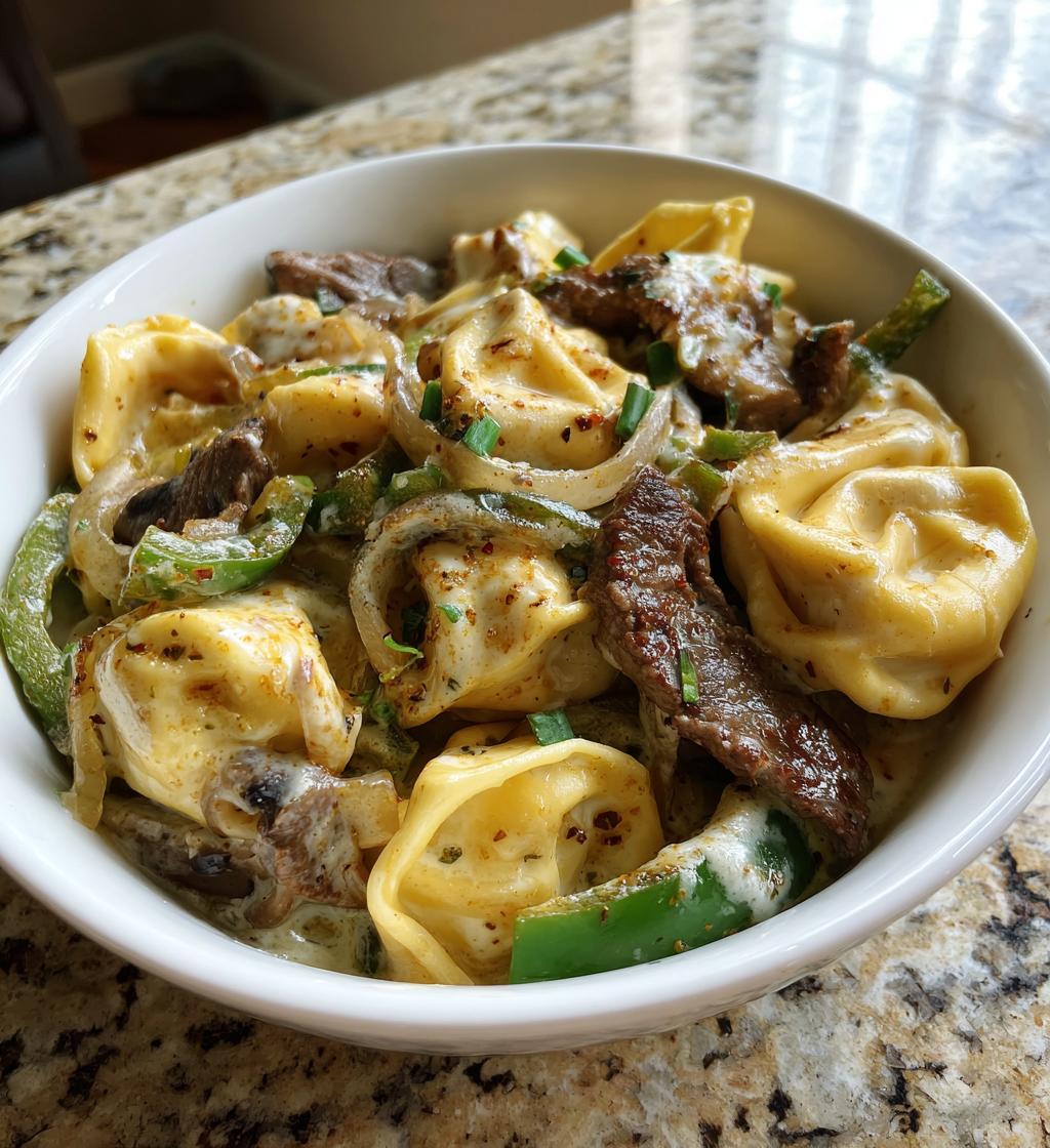 Cheesesteak Tortellini in Rich Provolone Sauce