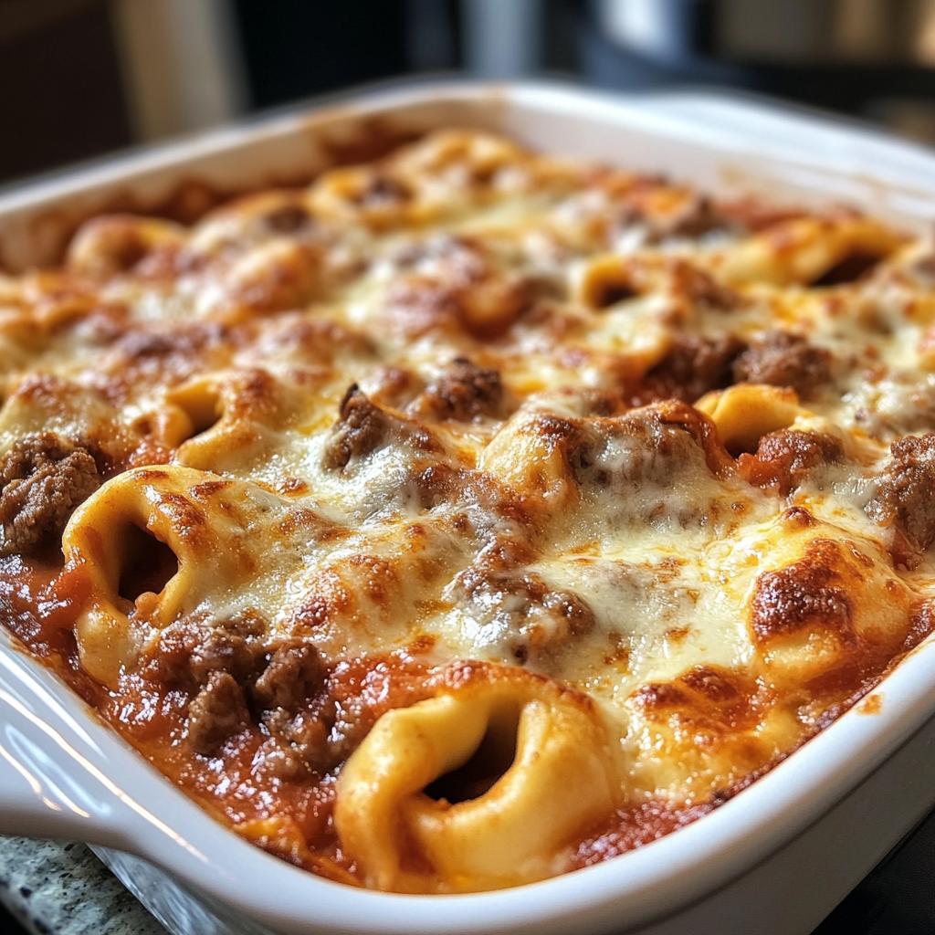 Cheesy Beef Tortellini Bake