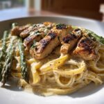 Classic Chicken Alfredo with Grilled Asparagus