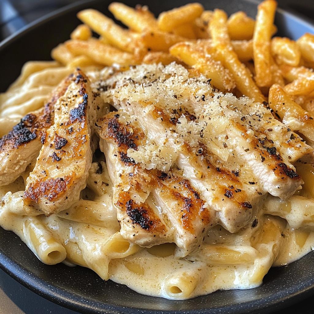 Creamy Alfredo Chicken Pasta with Parmesan Fries