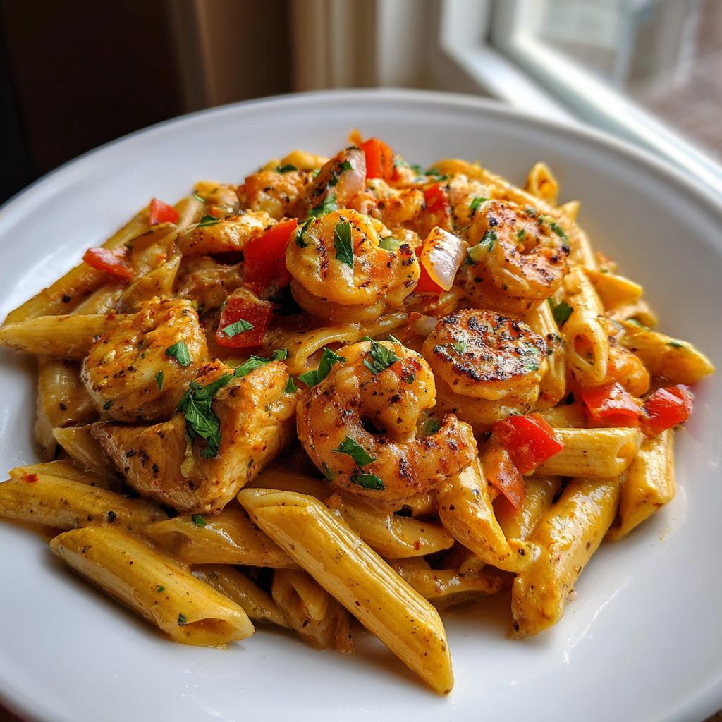 Creamy Cajun Shrimp and Chicken Pasta