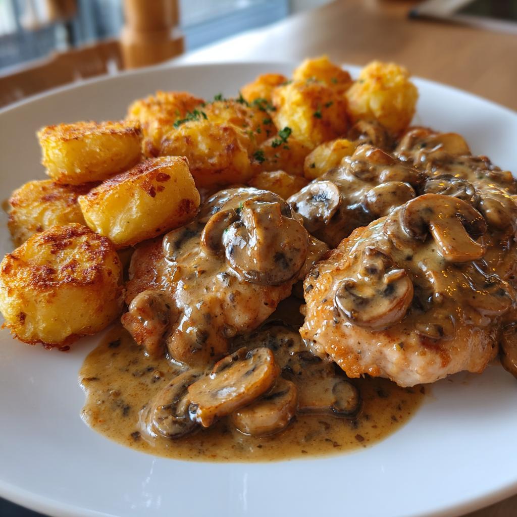 Creamy Mushroom Chicken with Crispy Potato Bites