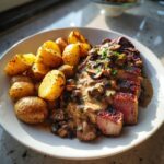 Creamy Mushroom Steak with Roasted Potatoes