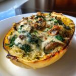 Creamy Spinach and Mushroom Stuffed Spaghetti Squash