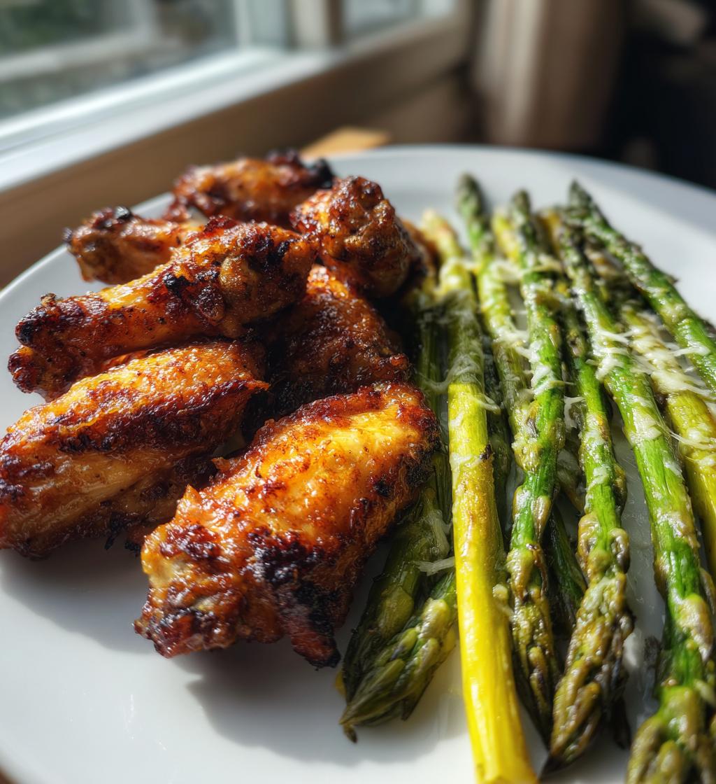 Crispy Air Fryer Chicken Wings with Parmesan Asparagus