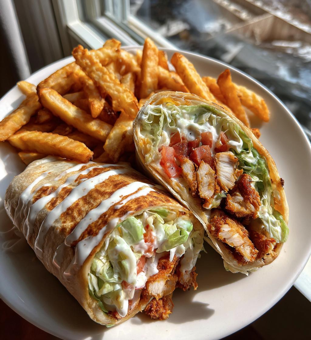 Crispy Chicken Wraps with Garlic Sauce and Fries