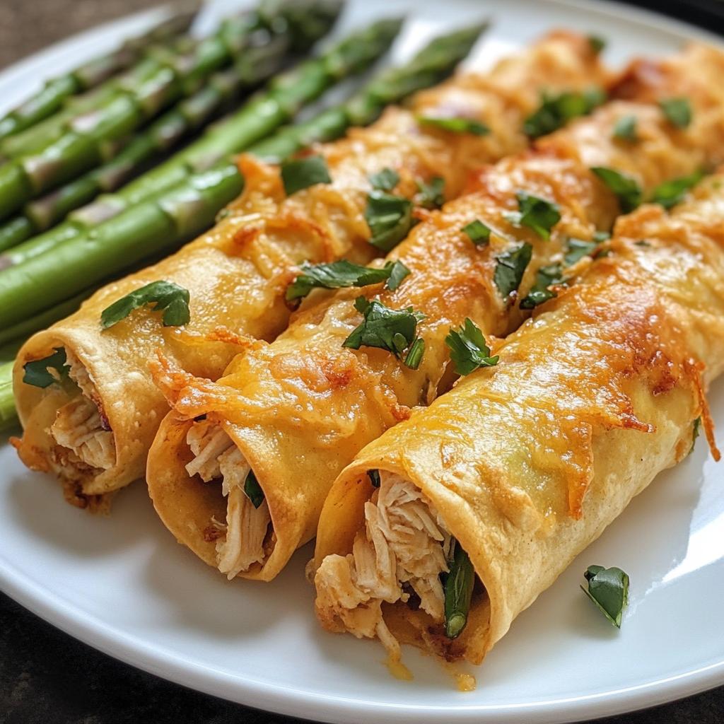 Crunchy Oven-Baked Chicken Taquitos with Grilled Asparagus