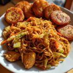 Easy Chicken Lo Mein with Crispy Potato Bites