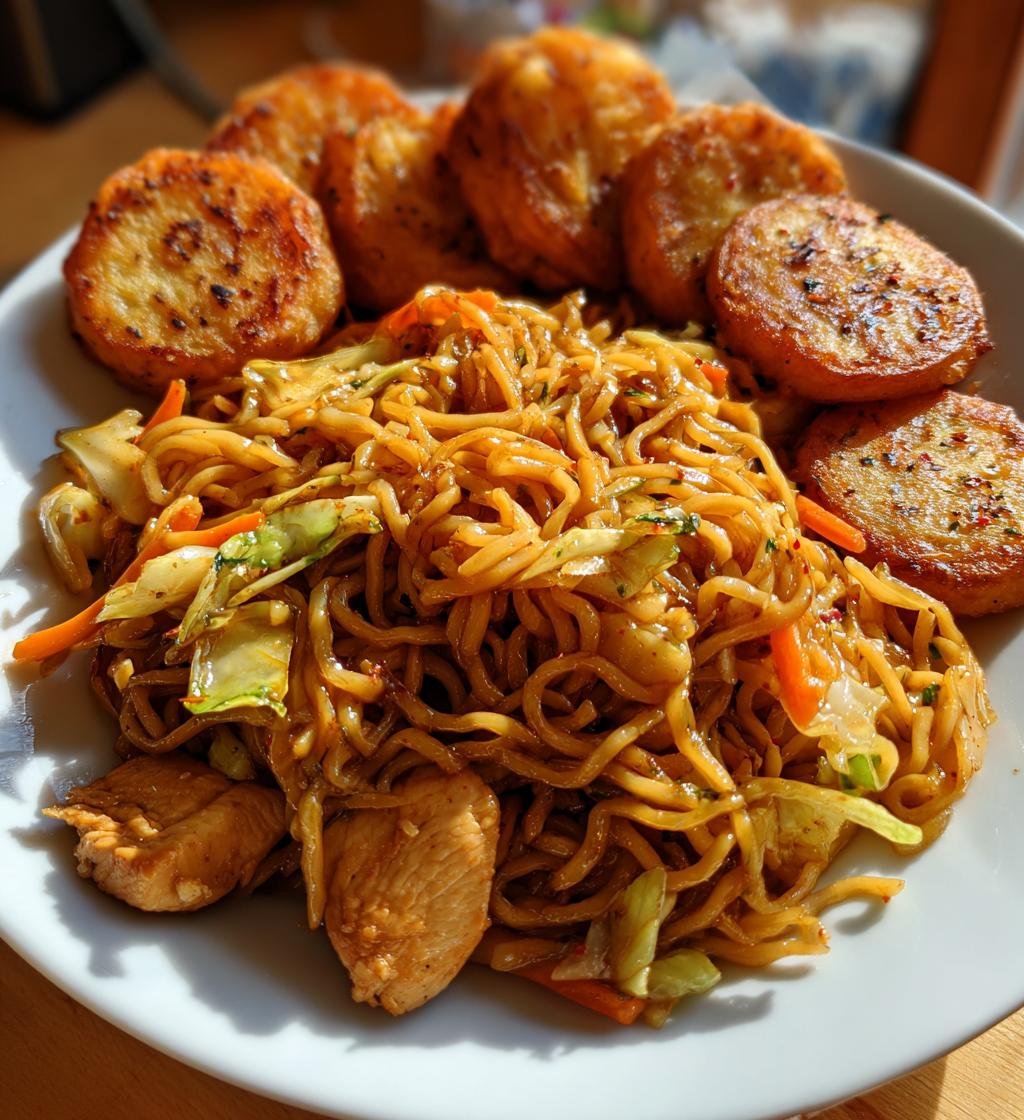 Easy Chicken Lo Mein with Crispy Potato Bites