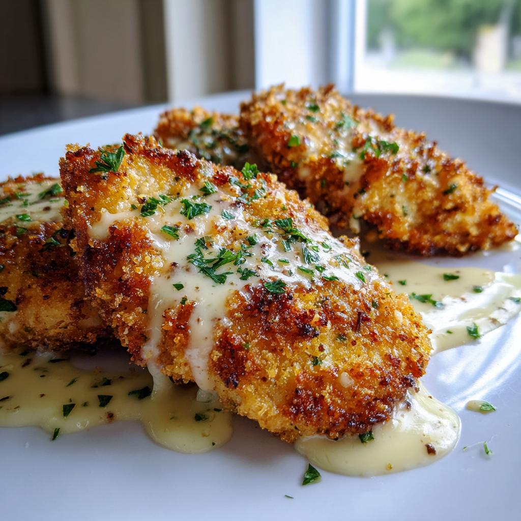 Easy Crispy Parmesan Chicken with Garlic Sauce for Dinner