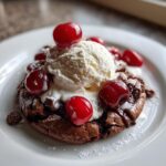 Fudgy Chocolate Cookies Topped With Ice Cream & Cherries