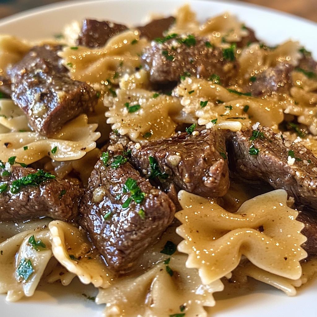 Garlic Butter Bowtie Pasta with Beef Perfection