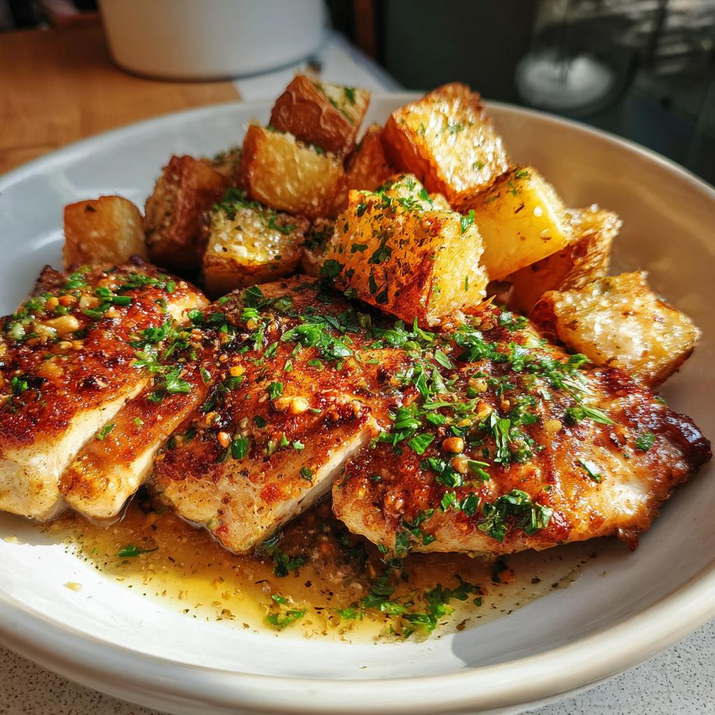 Garlic Butter Chicken with Crispy Parmesan Potatoes