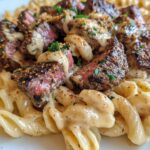 Garlic Butter Steak Bites with Spicy Cajun Alfredo Twisted Pasta
