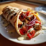 Greek Chicken Souvlaki Wraps with Lemon-Garlic Sauce