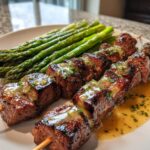 Grilled Beef Skewers with Asparagus and Garlic Butter Sauce