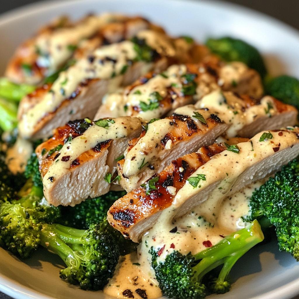 Grilled Chicken & Broccoli Bowls with Creamy Garlic Sauce – Healthy, Savory & Delicious!