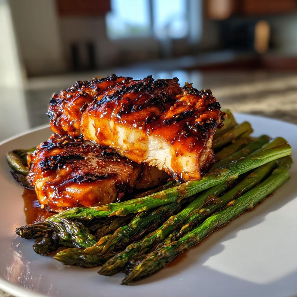 Hawaiian Huli Huli Chicken Stack with Roasted Asparagus