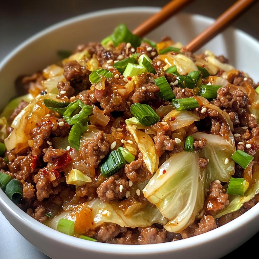 Healthy Chinese Ground Beef & Cabbage Stir Fry