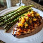 Jalapeño Peach Chicken with Grilled Parmesan Asparagus