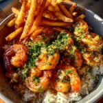 Lemon Garlic Shrimp Rice Bowl with Crispy Fries