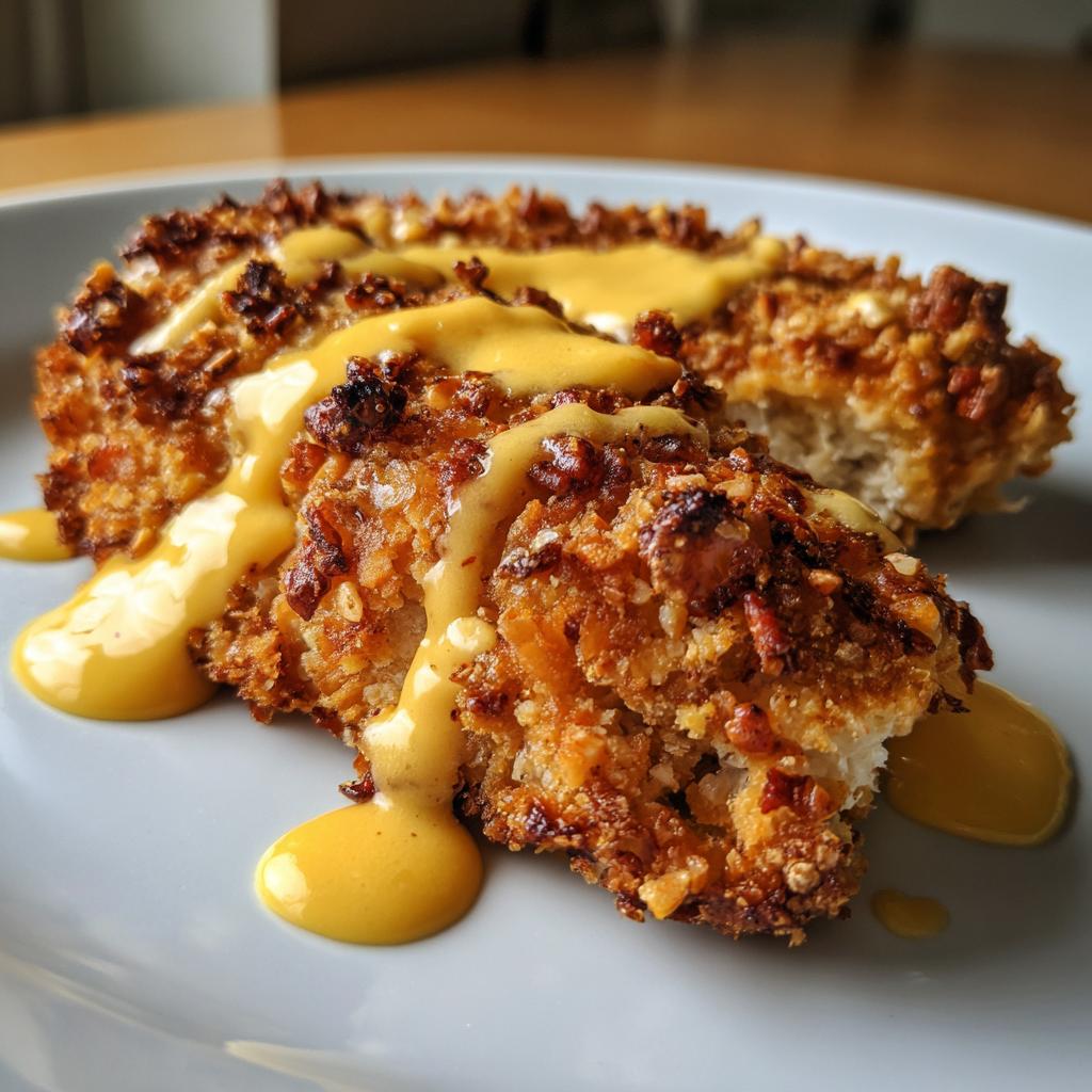 Pretzel-Crusted Chicken with Creamy Mustard Cheddar Sauce