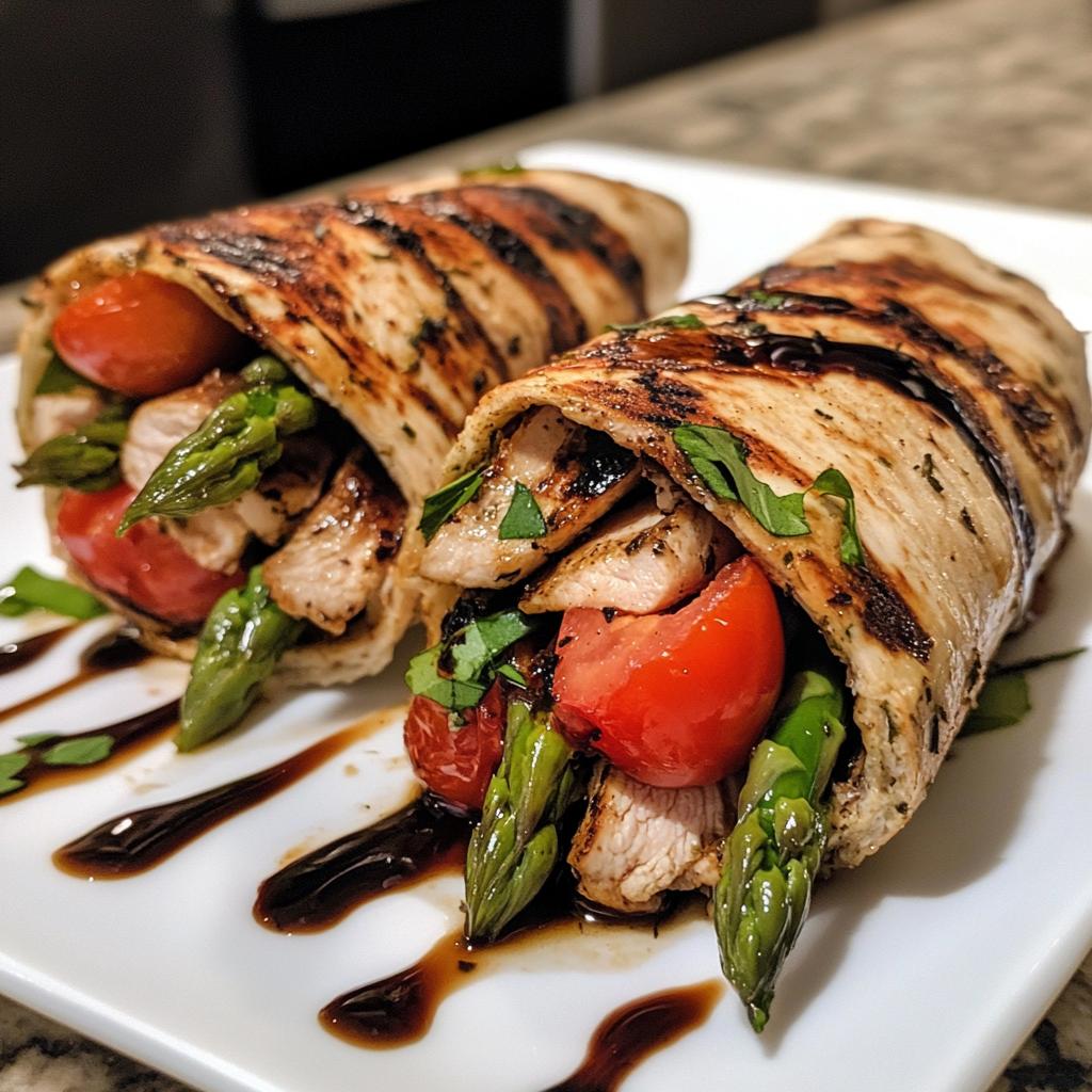 Quick & Easy Healthy Bruschetta Chicken Wraps with Grilled Asparagus