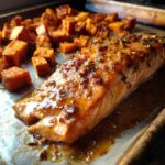 Sheet Pan Maple Dijon Glazed Salmon with Sweet Potatoes