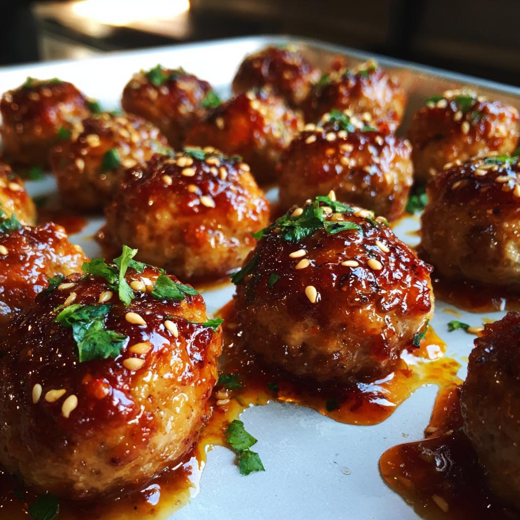 Sheet Pan Sesame Ginger Chicken Meatballs with Sweet Chili Glaze