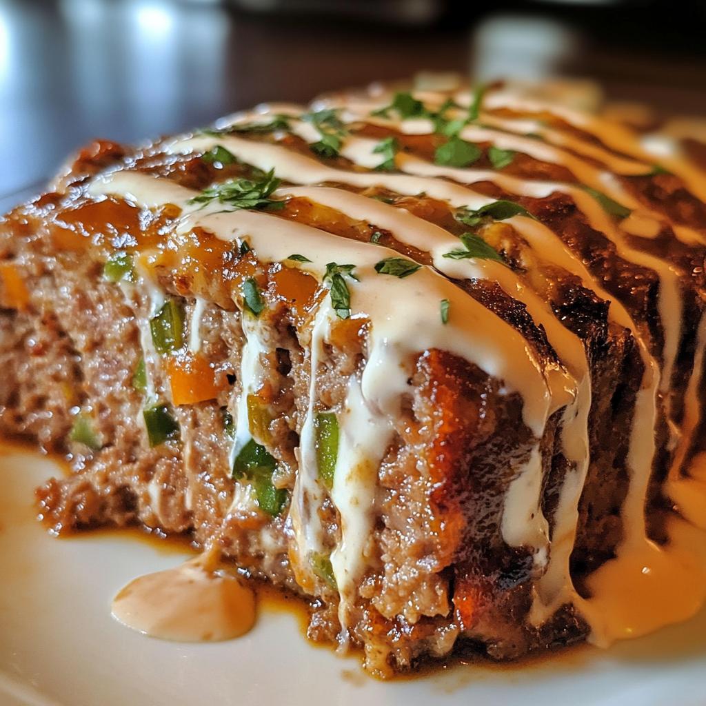 Smoky Jalapeño Popper Meatloaf with Creamy Ranch Drizzle .