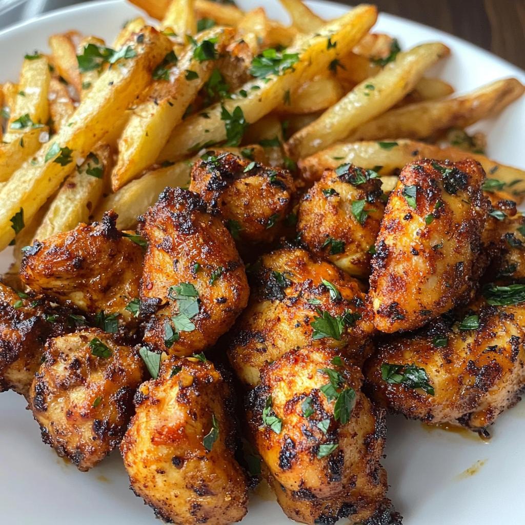 Spicy Cajun Chicken Bites with Garlic Fries