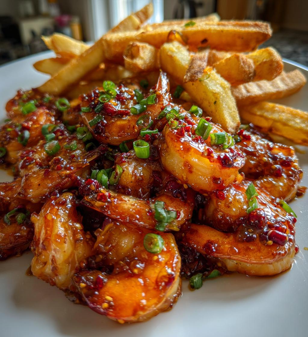Spicy Honey Garlic Shrimp with Crispy Fries