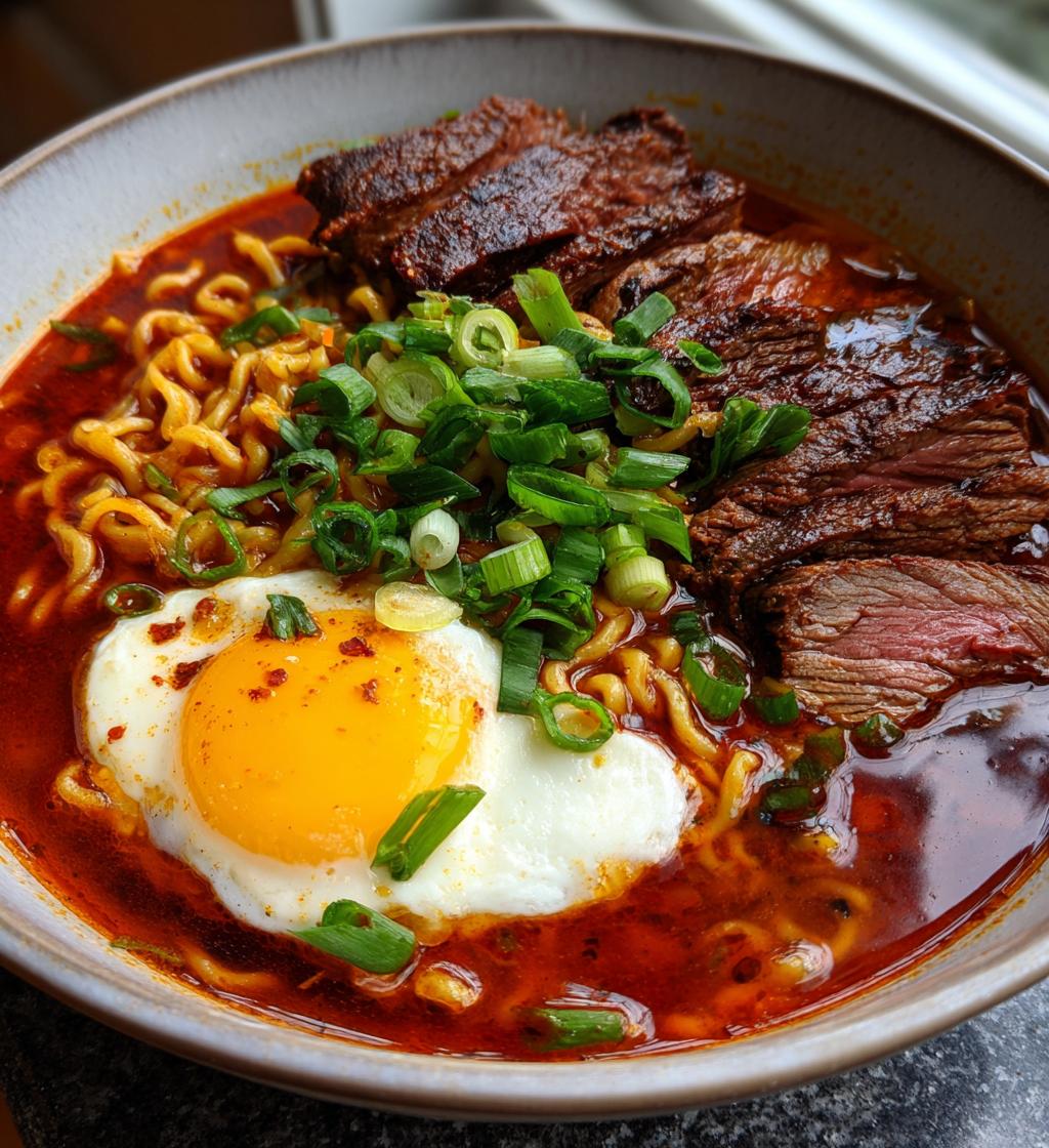 Spicy Korean Ramen with Grilled Beef
