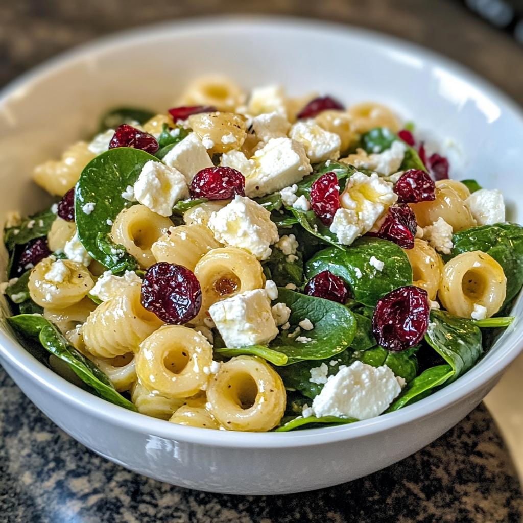 Spinach Pasta Salad with Feta and Cranberries