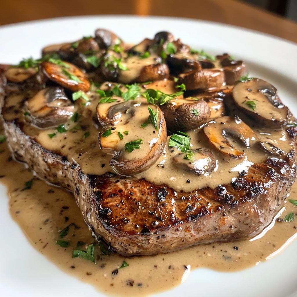 Steak Diane with creamy mushroom sauce,